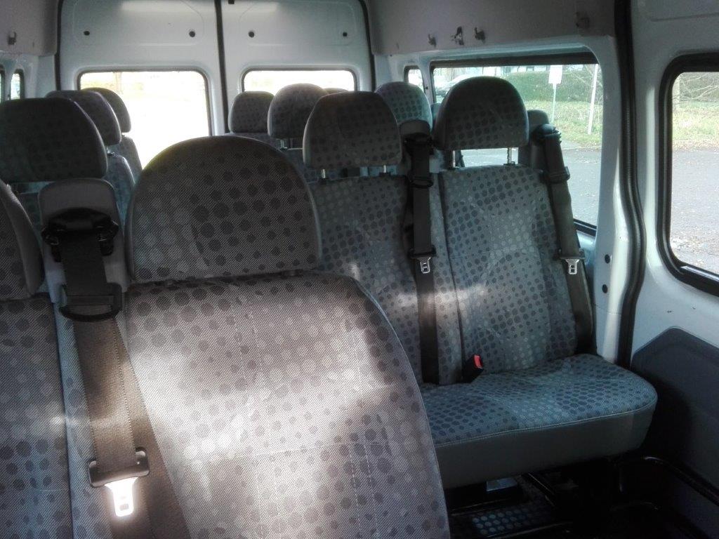 The inside of the minibus